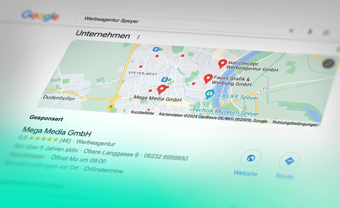 Screenshot von Google Ads Suchergebnissen zeigt Platzierungen